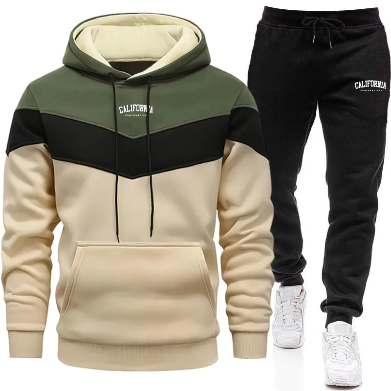 Warm Winter Clothing - Men's Tracksuit Printing Casual Tricolor Splice