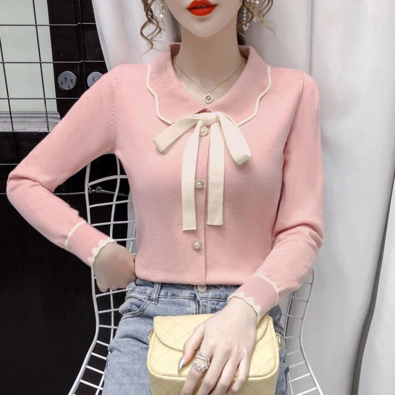 Winter Clothing Korean - Spring Autumn Bow Patchwork Elegant Sweaters