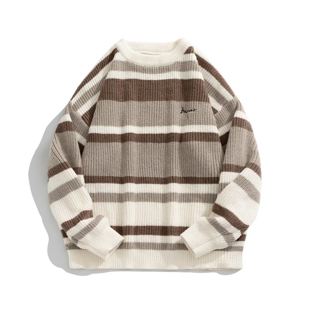 Winter Clothing Korean - Autumn Winter Men Sweaters Stripe Embroidery